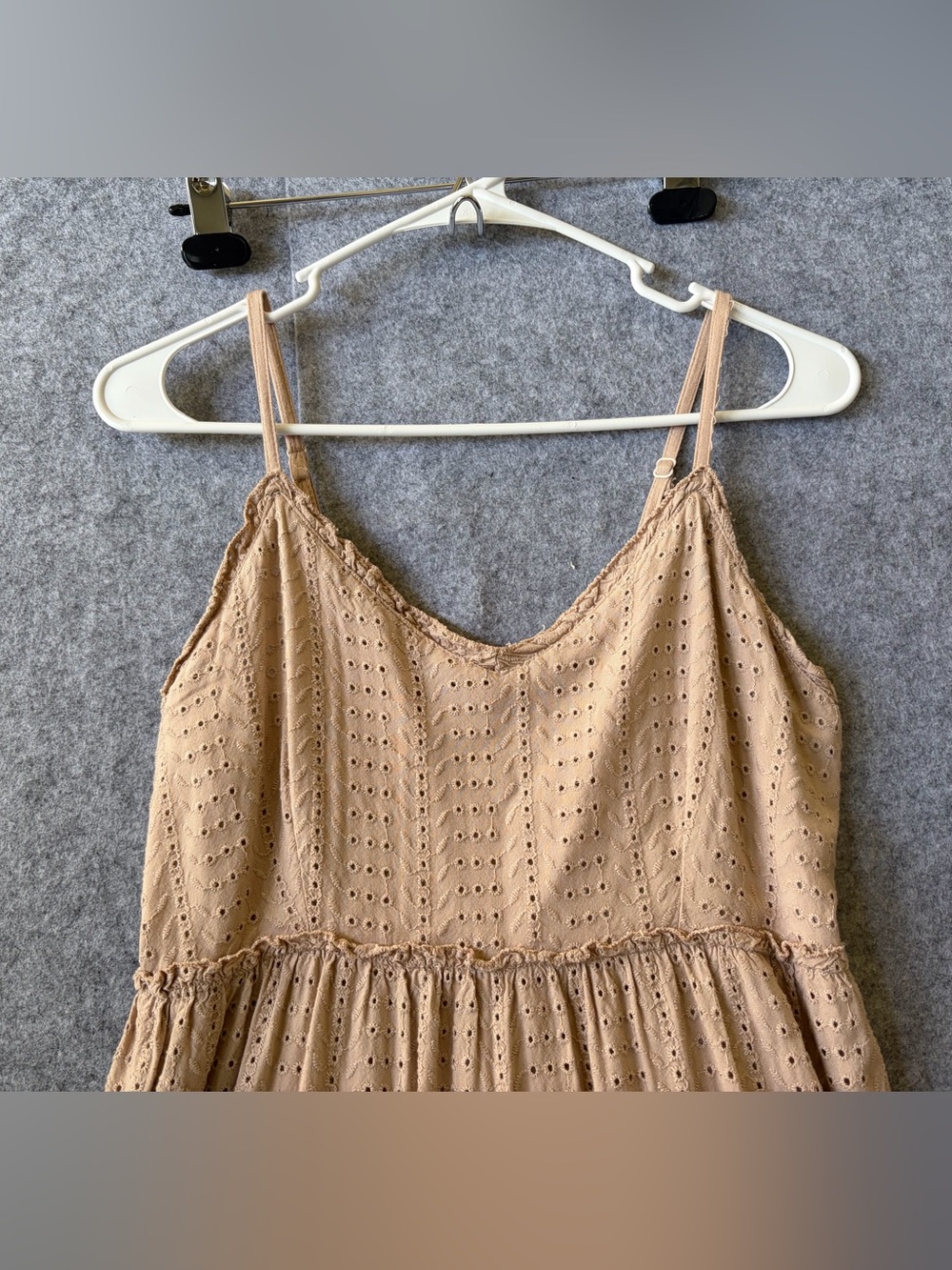Tiered Eyelet Sundress in Pink Beige - Women Size Large - Picture 2 of 8